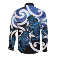 Piwakawaka New Zealand Matariki Long Sleeve Button Shirt Maori New Year Silver Fern Blue Galaxy LT14 - Polynesian Pride