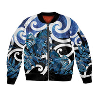 Piwakawaka New Zealand Matariki Sleeve Zip Bomber Jacket Maori New Year Silver Fern Blue Galaxy LT14 Unisex Blue - Polynesian Pride