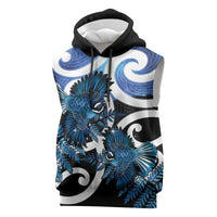 Piwakawaka New Zealand Matariki Sleeveless Hoodie Maori New Year Silver Fern Blue Galaxy LT14 Blue - Polynesian Pride