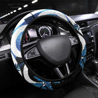 Piwakawaka New Zealand Matariki Steering Wheel Cover Maori New Year Silver Fern Blue Galaxy LT14 Universal Fit Blue - Polynesian Pride