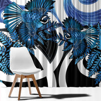 Piwakawaka New Zealand Matariki Window Curtain Maori New Year Silver Fern Blue Galaxy LT14 - Polynesian Pride