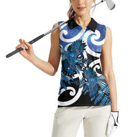 Piwakawaka New Zealand Matariki Women Sleeveless Polo Shirt Maori New Year Silver Fern Blue Galaxy LT14 - Polynesian Pride
