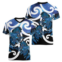 Piwakawaka New Zealand Matariki Women V-Neck T-Shirt Maori New Year Silver Fern Blue Galaxy LT14 - Polynesian Pride
