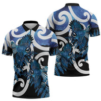 Piwakawaka New Zealand Matariki Zipper Polo Shirt Maori New Year Silver Fern Blue Galaxy LT14 - Polynesian Pride