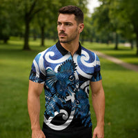 Piwakawaka New Zealand Matariki Zipper Polo Shirt Maori New Year Silver Fern Blue Galaxy LT14 - Polynesian Pride