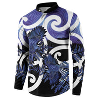 Piwakawaka New Zealand Matariki Button Sweatshirt Maori New Year Silver Fern Purple Galaxy LT14 - Polynesian Pride