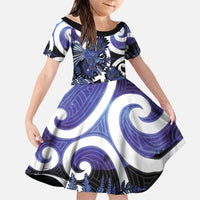 Piwakawaka New Zealand Matariki Family Matching Off Shoulder Maxi Dress and Hawaiian Shirt Maori New Year Silver Fern Purple Galaxy LT14 Daughter's Dress Purple - Polynesian Pride