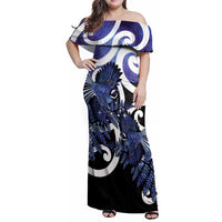 Piwakawaka New Zealand Matariki Family Matching Off Shoulder Maxi Dress and Hawaiian Shirt Maori New Year Silver Fern Purple Galaxy LT14 Mom's Dress Purple - Polynesian Pride