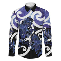 Piwakawaka New Zealand Matariki Family Matching Off Shoulder Short Dress and Hawaiian Shirt Maori New Year Silver Fern Purple Galaxy LT14 Dad's Shirt - Long Sleeve Purple - Polynesian Pride