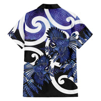 Piwakawaka New Zealand Matariki Family Matching Short Sleeve Bodycon Dress and Hawaiian Shirt Maori New Year Silver Fern Purple Galaxy LT14 - Polynesian Pride