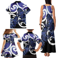 Piwakawaka New Zealand Matariki Family Matching Tank Maxi Dress and Hawaiian Shirt Maori New Year Silver Fern Purple Galaxy LT14 - Polynesian Pride