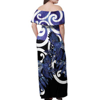 Piwakawaka New Zealand Matariki Off Shoulder Maxi Dress Maori New Year Silver Fern Purple Galaxy LT14 - Polynesian Pride