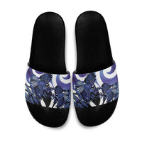 Piwakawaka New Zealand Matariki Slide Sandals Maori New Year Silver Fern Purple Galaxy LT14 Purple - Polynesian Pride