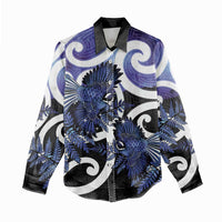 Piwakawaka New Zealand Matariki Women Casual Shirt Maori New Year Silver Fern Purple Galaxy LT14 - Polynesian Pride