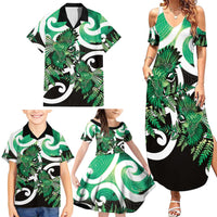 Piwakawaka New Zealand Matariki Family Matching Summer Maxi Dress and Hawaiian Shirt Maori New Year Silver Fern Green Galaxy LT14 - Polynesian Pride
