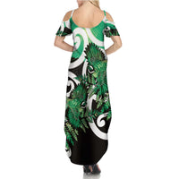 Piwakawaka New Zealand Matariki Family Matching Summer Maxi Dress and Hawaiian Shirt Maori New Year Silver Fern Green Galaxy LT14 - Polynesian Pride