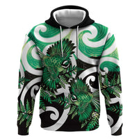 Piwakawaka New Zealand Matariki Hoodie Maori New Year Silver Fern Green Galaxy LT14 Pullover Hoodie Green - Polynesian Pride