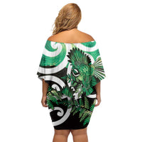 Piwakawaka New Zealand Matariki Off Shoulder Short Dress Maori New Year Silver Fern Green Galaxy LT14 - Polynesian Pride