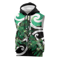 Piwakawaka New Zealand Matariki Sleeveless Zip Hoodie Maori New Year Silver Fern Green Galaxy LT14 Green - Polynesian Pride