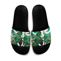 Piwakawaka New Zealand Matariki Slide Sandals Maori New Year Silver Fern Green Galaxy LT14 Green - Polynesian Pride
