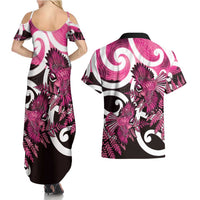 Piwakawaka New Zealand Matariki Couples Matching Summer Maxi Dress and Hawaiian Shirt Maori New Year Silver Fern Pink Galaxy LT14 - Polynesian Pride