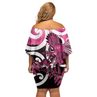 Piwakawaka New Zealand Matariki Family Matching Off Shoulder Short Dress and Hawaiian Shirt Maori New Year Silver Fern Pink Galaxy LT14 - Polynesian Pride