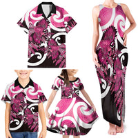 Piwakawaka New Zealand Matariki Family Matching Tank Maxi Dress and Hawaiian Shirt Maori New Year Silver Fern Pink Galaxy LT14 - Polynesian Pride