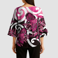 Piwakawaka New Zealand Matariki Kimono Sleeve Blouse Maori New Year Silver Fern Pink Galaxy LT14 - Polynesian Pride