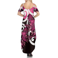 Piwakawaka New Zealand Matariki Summer Maxi Dress Maori New Year Silver Fern Pink Galaxy LT14 - Polynesian Pride