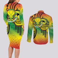 Hawaii Flag Day Couples Matching Long Sleeve Bodycon Dress and Long Sleeve Button Shirt Kanaka Maoli With Kakau Polynesian Pattern LT14 - Polynesian Pride