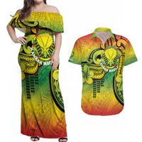 Hawaii Flag Day Couples Matching Off Shoulder Maxi Dress and Hawaiian Shirt Kanaka Maoli With Kakau Polynesian Pattern LT14 Green - Polynesian Pride
