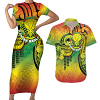 Hawaii Flag Day Couples Matching Short Sleeve Bodycon Dress and Hawaiian Shirt Kanaka Maoli With Kakau Polynesian Pattern LT14 Green - Polynesian Pride