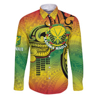 Hawaii Flag Day Family Matching Short Sleeve Bodycon Dress and Hawaiian Shirt Kanaka Maoli With Kakau Polynesian Pattern LT14 Dad's Shirt - Long Sleeve Green - Polynesian Pride