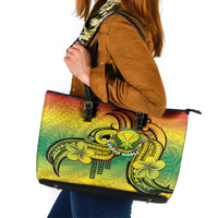 Hawaii Flag Day Leather Tote Bag Kanaka Maoli With Kakau Polynesian Pattern