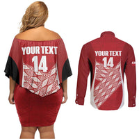 Tonga Rugby Custom Couples Matching Off Shoulder Short Dress and Long Sleeve Button Shirt Go ʻIkale Tahi Go Tongan Tapa Cloth LT14 - Polynesian Pride