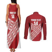Tonga Rugby Custom Couples Matching Tank Maxi Dress and Long Sleeve Button Shirt Go ʻIkale Tahi Go Tongan Tapa Cloth LT14 - Polynesian Pride