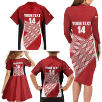Tonga Rugby Custom Family Matching Long Sleeve Bodycon Dress and Hawaiian Shirt Go ʻIkale Tahi Go Tongan Tapa Cloth LT14 - Polynesian Pride