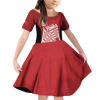 Tonga Rugby Custom Family Matching Off Shoulder Short Dress and Hawaiian Shirt Go ʻIkale Tahi Go Tongan Tapa Cloth LT14 Daughter's Dress Red - Polynesian Pride
