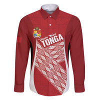 Tonga Rugby Custom Family Matching Puletasi and Hawaiian Shirt Go ʻIkale Tahi Go Tongan Tapa Cloth LT14 Dad's Shirt - Long Sleeve Red - Polynesian Pride