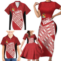 Tonga Rugby Custom Family Matching Short Sleeve Bodycon Dress and Hawaiian Shirt Go ʻIkale Tahi Go Tongan Tapa Cloth LT14 - Polynesian Pride