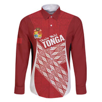 Tonga Rugby Custom Family Matching Tank Maxi Dress and Hawaiian Shirt Go ʻIkale Tahi Go Tongan Tapa Cloth LT14 Dad's Shirt - Long Sleeve Red - Polynesian Pride