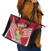 Tonga Rugby Custom Leather Tote Bag Go ʻIkale Tahi Go Tongan Tapa Cloth