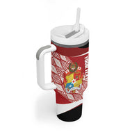 Tonga Rugby Custom Tumbler With Handle Go ʻIkale Tahi Go Tongan Tapa Cloth