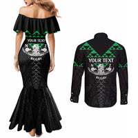 Personalised Aotearoa Rugby Couples Matching Mermaid Dress and Long Sleeve Button Shirt New Zealand Maori Kete Matauranga Pattern LT14 - Polynesian Pride