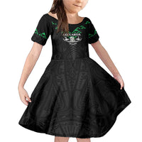 Personalised Aotearoa Rugby Family Matching Mermaid Dress and Hawaiian Shirt New Zealand Maori Kete Matauranga Pattern LT14 Daughter's Dress Black - Polynesian Pride
