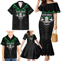 Personalised Aotearoa Rugby Family Matching Mermaid Dress and Hawaiian Shirt New Zealand Maori Kete Matauranga Pattern LT14 - Polynesian Pride