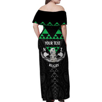 Personalised Aotearoa Rugby Family Matching Off Shoulder Maxi Dress and Hawaiian Shirt New Zealand Maori Kete Matauranga Pattern LT14 - Polynesian Pride