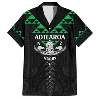 Personalised Aotearoa Rugby Family Matching Off Shoulder Short Dress and Hawaiian Shirt New Zealand Maori Kete Matauranga Pattern LT14 Dad's Shirt - Short Sleeve Black - Polynesian Pride