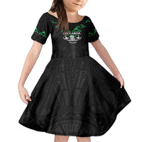 Personalised Aotearoa Rugby Family Matching Tank Maxi Dress and Hawaiian Shirt New Zealand Maori Kete Matauranga Pattern LT14 Daughter's Dress Black - Polynesian Pride