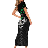 Personalised Aotearoa Rugby Short Sleeve Bodycon Dress New Zealand Maori Kete Matauranga Pattern LT14 - Polynesian Pride